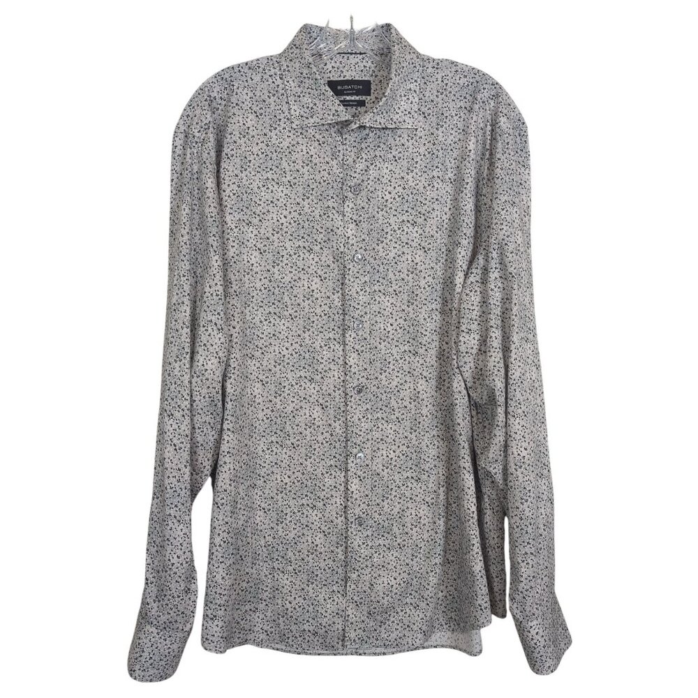 Bugatchi Gray Men's Shirt Sz L Button-Up Classic Fit Comfort Stretch‎ Career